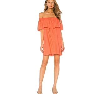 Show Me Your MuMu Orange Off The Shoulder Linen Mini Dress